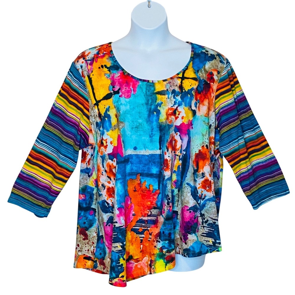 Parsley & Sage Womens Asymmetric Top 2X Abstract Artsy Lagenlook Wearable Art